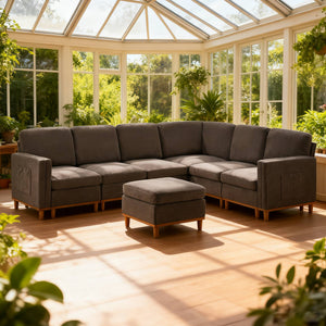 English Elm Modern Modular Sectional Sofa Plush Fabric Upholstery Reconfigurable Living Room Seating Brown W2085S00112