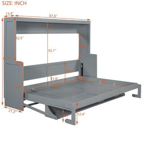 English Elm Queen Size Murphy Bed With Hydraulic Lift & Integrated Desk - Space-Saving Gray Design For Versatile Living N820S00033E-GIGA