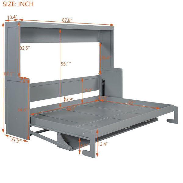 English Elm Queen Size Murphy Bed With Hydraulic Lift & Integrated Desk - Space-Saving Gray Design For Versatile Living N820S00033E-GIGA