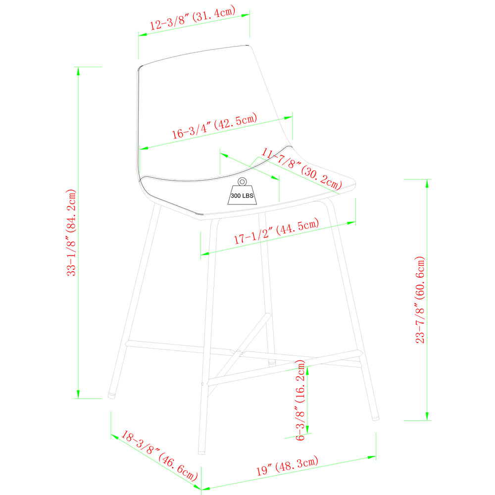 English Elm Walker Edison - Modern Upholstered Counter Stool Set of 2 with PU Leather Seat, Foam Cushion & Metal X Base, Sleek Design Black 27.5 L x 24 W x 15.63 H B185P168977