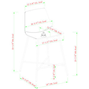 English Elm Walker Edison - Modern Upholstered Counter Stool Set of 2 with PU Leather Seat, Foam Cushion & Metal X Base, Sleek Design Brown 27.5 L x 24 W x 15.63 H B185P168978