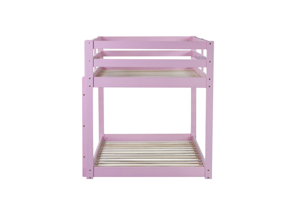 English Elm Solid Twin over Twin Floor Bunk Bed Pink – Solid Rubberwood Low-Height Platform with Ladder, Sturdy Slats, 200lb Capacity and Versatile Under-Bed Space for Kids Rooms (46.6"H x 77.3"L) W504P208048