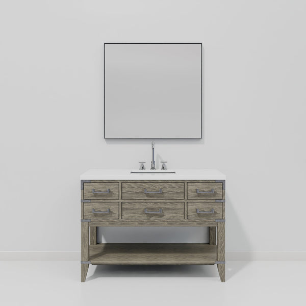 English Elm Grey Oak Single Bath Vanity Set With Cultured Marble Top, Chrome Faucet & Large Framed Mirror B2731S02113