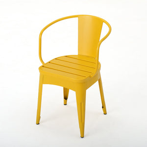 English Elm Colmar Outdoor Iron Bistro Set Powder Coated Slatted Armchairs Round Patio Table Yellow 56558.00MCY
