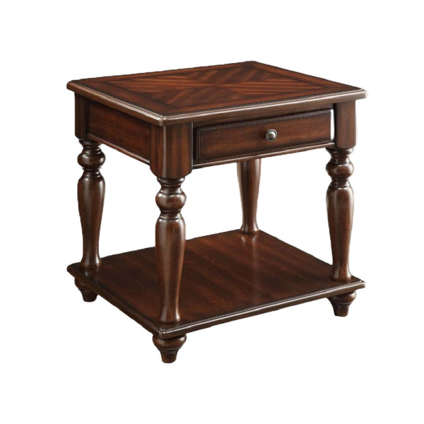 English Elm Farrel Parquet Top Walnut End Table with Drawer and Open Shelf for Living Room B2726P484476