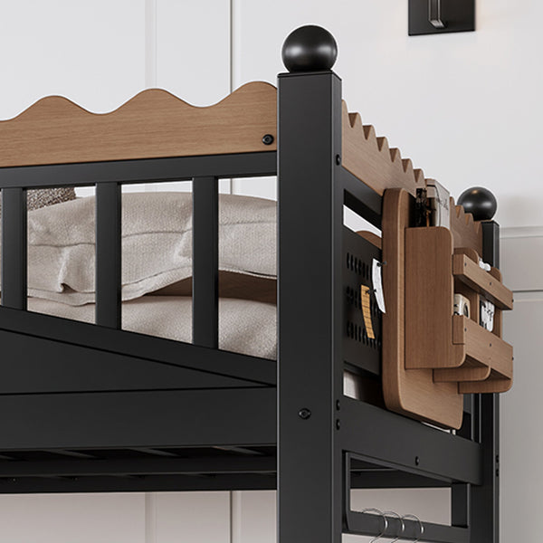 English Elm Full Size Metal Loft Bed with Stair Storage Shelves Bookshelf for Dorms Bedroom W1580S00378