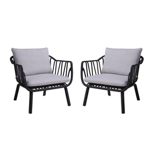 English Elm Christopher Knight Home® - Huron Outdoor PP Club Chair with Waterproof Olefin Cushions, Durable Plastic Frame and Iron Legs - Weather-Resistant Patio Seating Set Black+ Gray N775P178198B