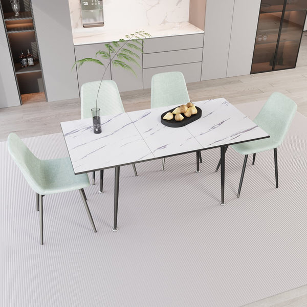 English Elm 47"-63" Extendable Mdf Dining Table & Light Green Chair Set For 2-6 People - Modern & Chic Design W2189S00617
