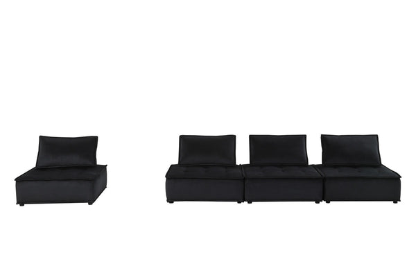 English Elm Aveline Four Piece Modular Velvet Sofa Tufted Sectional for Modern Living Rooms Black B2749S00021