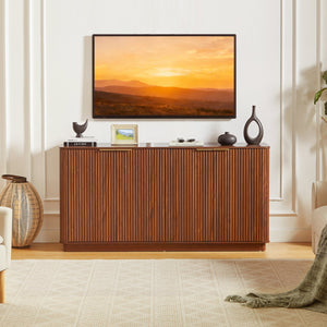 English Elm 63" Wave Front Sideboard with Four Door Storage for Living Room Hallway Bedroom Walnut W1820P431359