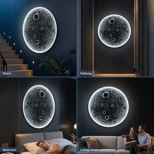 English Elm 32-Inch Resin Moon Wall Light with Remote Dimmer, 30W Main +10W Night Halo, Realistic Crater Texture W2869P361865