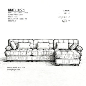 English Elm Modular Cloud Sectional Sofa Flannelette Deep Seat L Shape with Movable Ottoman Beige W2120S00037