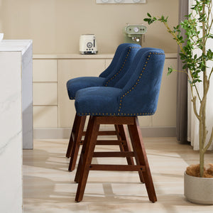 English Elm Counter Curved Back Swivel Barstool with Thick Cushioned Seat, 360° Rotation, Durable Rubberwood Frame, Supports 300 lbs Blue W1143P237897