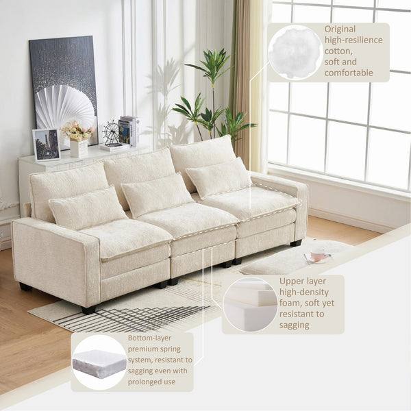 English Elm 99'' Sectional Cloud Deep Seat Couch - Plush Chenille 4-Seat L-Shaped Sofa with Movable Ottoman, Stain-Resistant Comfort and Ergonomic Lumbar Support Beige W3373S00023