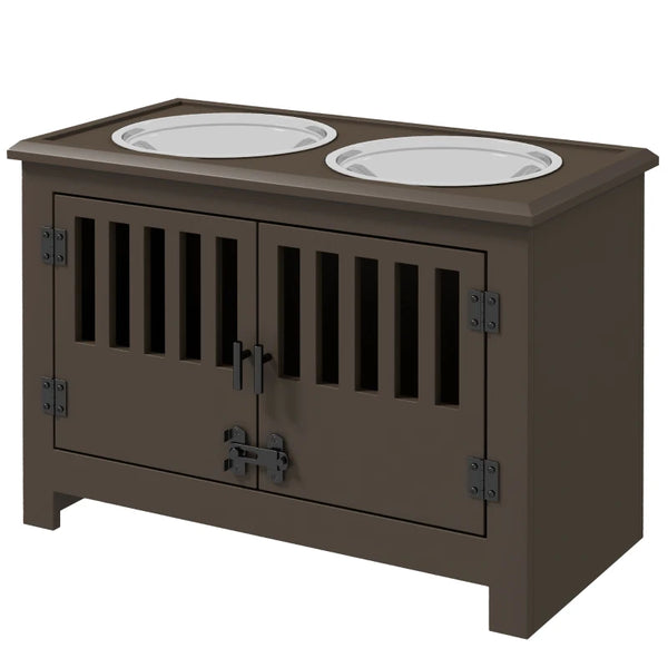 English Elm Pet Feeding Station with Raised Stainless Bowls Mdf Stand and Storage Drawer T3971P433912