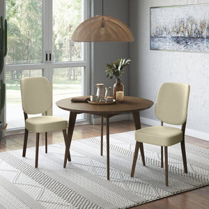 English Elm Dellers Mid-century Upholstered Dining Chair Set Walnut Tapered Legs Foam Cushion Oatmeal B127P495084