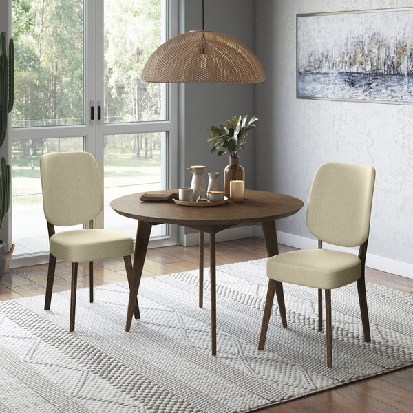 English Elm Dellers Mid-century Upholstered Dining Chair Set Walnut Tapered Legs Foam Cushion Oatmeal B127P495084