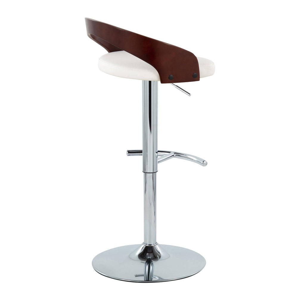 English Elm Grotto Contemporary Adjustable Barstools - Swivel Chrome, Cherry Wood & White Faux Leather - Set Of 2 B202S00913