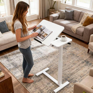 English Elm Mobile Rolling Overbed Laptop Desk with Tilting Panel Height Adjustable for Home or Hospital White W3895P460672