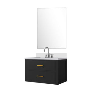 English Elm Black Single Bath Vanity Set With White Quartz Countertop, Frameless Mirror & Chrome Faucet Included B2731S01979