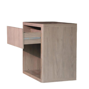 English Elm Night Stand Large Modern Fluted Nightstand with Drawer and Open Shelf Curved Mid‑Century Design Durable Finish Ash Brown W3417P388719