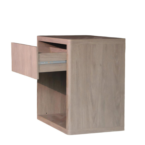 English Elm Night Stand Large Modern Fluted Nightstand with Drawer and Open Shelf Curved Mid‑Century Design Durable Finish Ash Brown W3417P388719