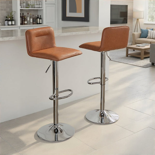 English Elm Adjustable Velvet Swivel Barstools with Chrome Base for Kitchen or Home Bar Set of 2 Camel B202S01962