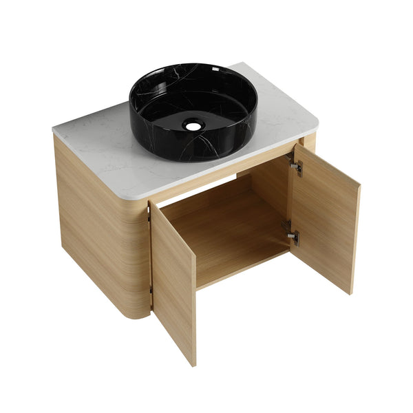 English Elm 30'' Wall-Mounted Bathroom Vanity With Soft-Close Doors, Ceramic Sink & Plywood Frame For Modern Spaces W999S00466