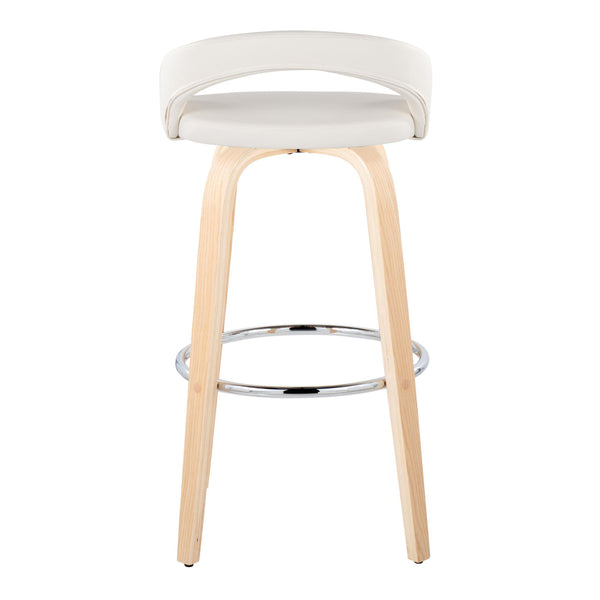 English Elm Fixed-height Swivel Barstools Walnut Bentwood Legs White Velvet Seat Set of 2 White B202S01915