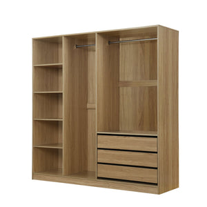 English Elm Doorless Open Wardrobe with 6 Compartments and 3 Drawers, Modern Space-Saving Storage for Bedroom Natural N820S00036D