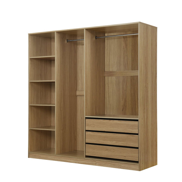 English Elm Doorless Open Wardrobe with 6 Compartments and 3 Drawers, Modern Space-Saving Storage for Bedroom Natural N820S00036D