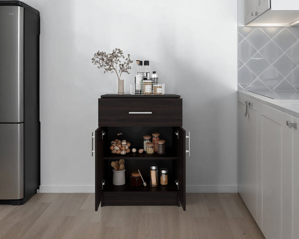 English Elm Cope Melamine Kitchen Pantry Cabinet with Two Doors and Drawer for Compact Storage B128P485379