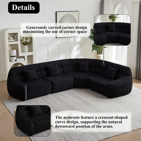 English Elm [video]123.2 Inch Chenille Modular Sectional Sofa Four Seat Cloud Cushion Living Room Black W3505S00061