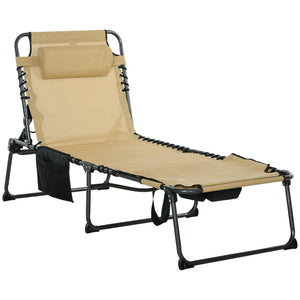 English Elm Outsunny Folding Chaise Lounge With 5 Recline Levels, Mesh Fabric, Side Pocket & Headrest For Outdoor Relaxation W2225P174372-GIGA