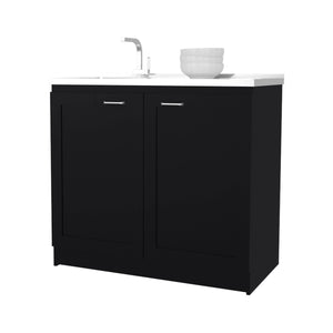 English Elm Wenge 2-Door Sink Base Cabinet with Interior Shelf, Durable Particle Board, 39"W x 36"H, Modern Utility B062S00625