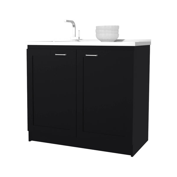 English Elm Wenge 2-Door Sink Base Cabinet with Interior Shelf, Durable Particle Board, 39"W x 36"H, Modern Utility B062S00625