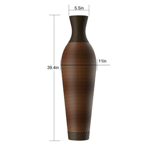 English Elm 39 Tall Designer Floor Vase 39.25" Black+Gray Two-Tone PVC Rattan 40" Modern Rustic Accent for Living Rooms W2796P193947