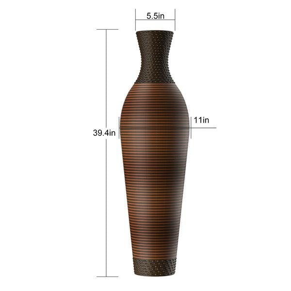 English Elm 39 Tall Designer Floor Vase 39.25" Black+Gray Two-Tone PVC Rattan 40" Modern Rustic Accent for Living Rooms W2796P193947