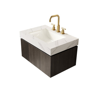 English Elm Muri Floating Bathroom Vanity Plywood Cabinet Sintered Stone Top Espresso Woodgrain W2615S00636