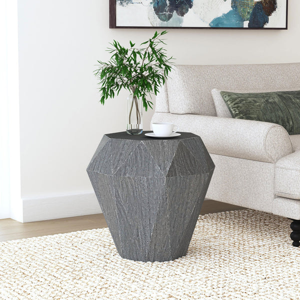English Elm Pringle Octagonal Faceted Mango Wood Side Table — Gemstone-Inspired Sculptural Accent for Living Rooms Grey B062P299919