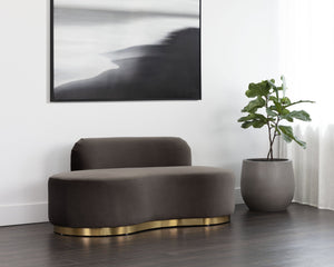 Sunpan Cassey Bench – Contemporary Curved Design with Gold Stainless Steel Base for Stunning Home Appeal Meg Ash