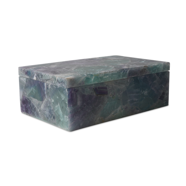 Fluorite Decorative Box - Iridescent Stone Storage with Unique Color Variations for Modern Spaces