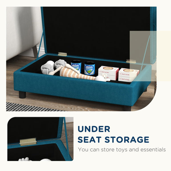 English Elm Pet Sofa with Lift Top Storage Tufted Flannel Cushion Eucalyptus Wood Frame Dark Blue T3971P406641