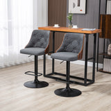 English Elm Homcom Counter Height Bar Stools Set Of 2, Height Adjustable Swivel Barstools With Footrest and Tufted Back, Linen Fabric Bar Chairs, Dark Grey