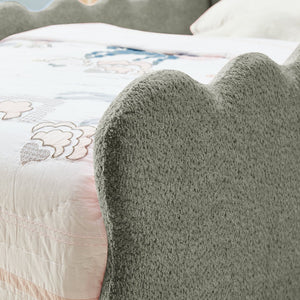 English Elm Twin Dinosaur Boucle Upholstered Kids Bed Solid Wood Frame with Padded Safety Rails Grey W1413P384918