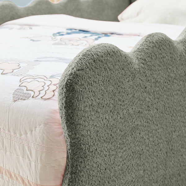 English Elm Twin Dinosaur Boucle Upholstered Kids Bed Solid Wood Frame with Padded Safety Rails Grey W1413P384918