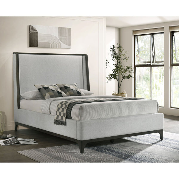 English Elm 1pc Queen Panel Bed Recessed Woodwork Warm Brown Finish Contemporary Bedroom Anchor B2741S00950