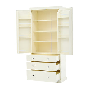 English Elm [Assembly 77in Farmhouse Kitchen Pantry Tall Freestanding Storage Cabinet with 3 Adjustable Shelves, 8 Door Shelves, 3 Drawers, Durable MDF Cream SP000047AAA