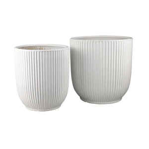 English Elm Lyna Glazed White Ceramic Planter Duo Ribbed Texture Bulbous Vessels for Any Room B056P412619