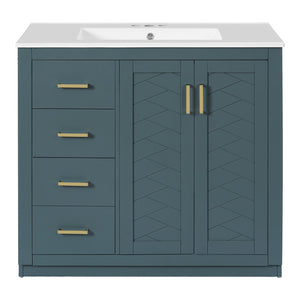 English Elm 72'' Modern Blue Bathroom Vanity With Ceramic Sink, Soft-Closing Drawers & Solid Wood Frame Storage N710SS00013C